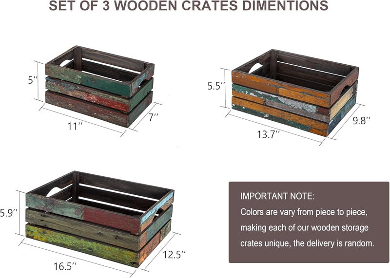 TIMRIS Set of 3 Rustic Distressed Wood Nesting Crates, Farmhouse Decorative Wooden Storage Boxes, Large Vintage Reclaimed Wood Baskets for Display (Random) - Image 4